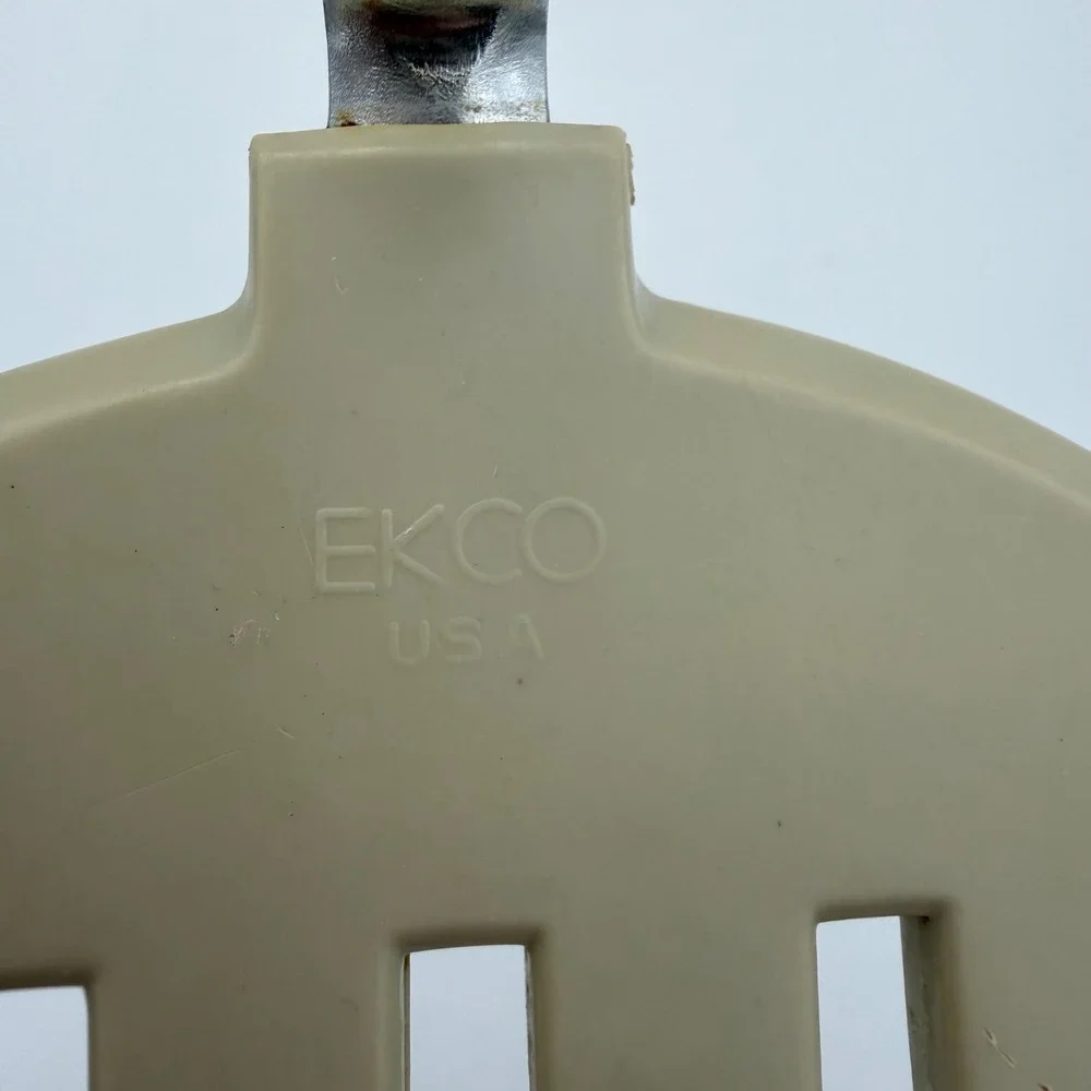 Vintage EKCO USA Slotted Spatula Nylon Stainless Steel Beige Almond Kitchen Tool